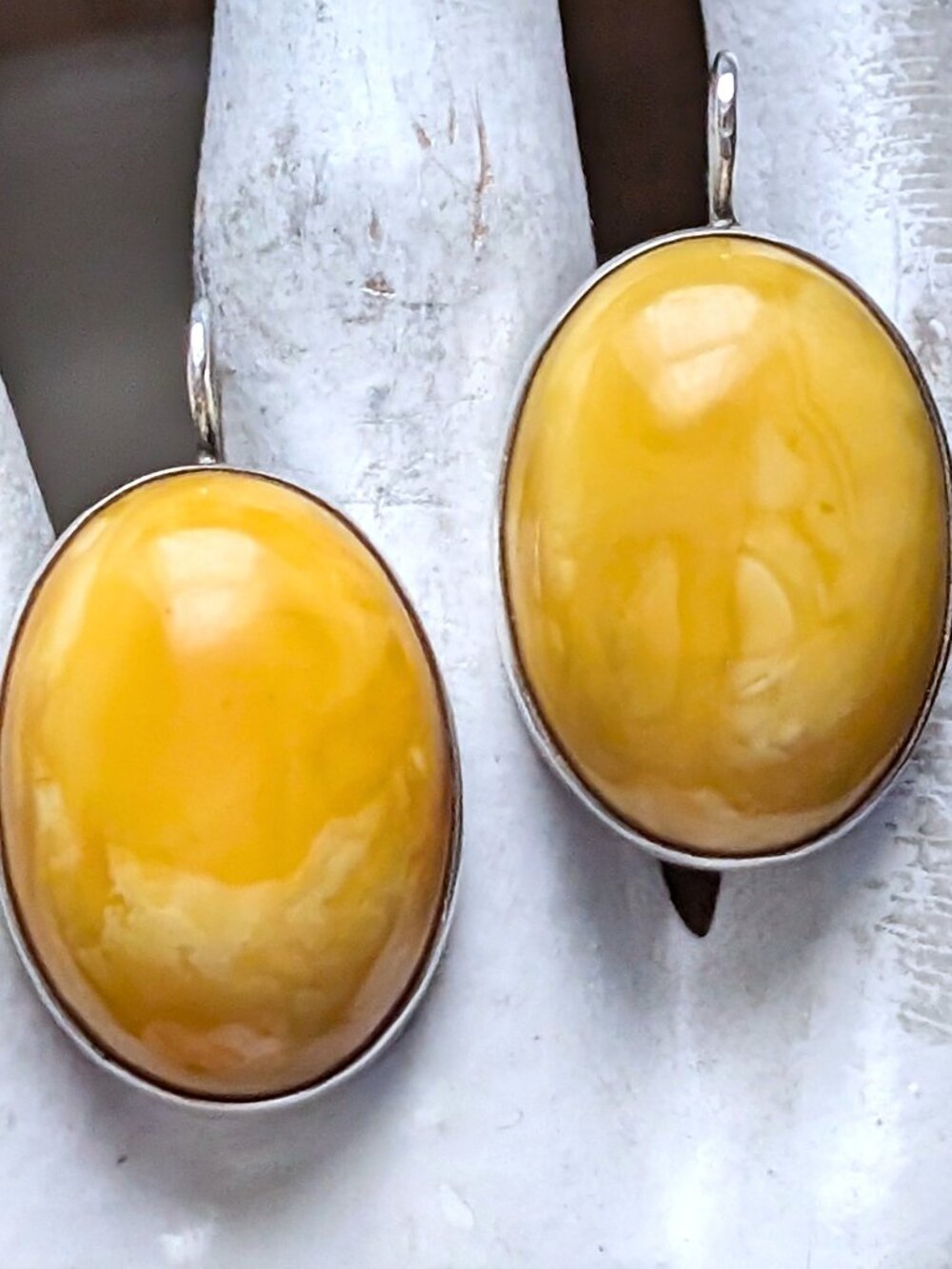 LARGE Vintage Baltic Butterscotch Egg Yolk Amber Sterling Silver Dangle EARRINGS